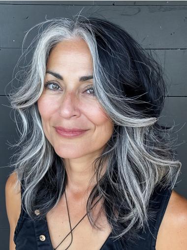 Realistic Grey Wigs Synthetic Layered 16" Long Wigs