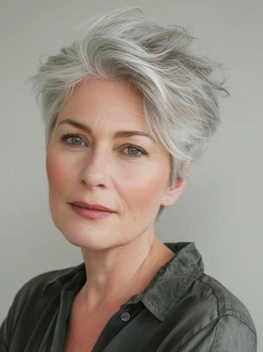 Grey Hair Styles Short Boycuts Wavy Monofilament Wigs