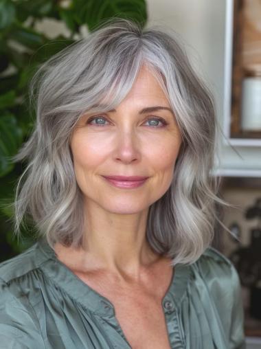 Grey Wigs For Sale Lace Front Shoulder Length Wavy Wigs