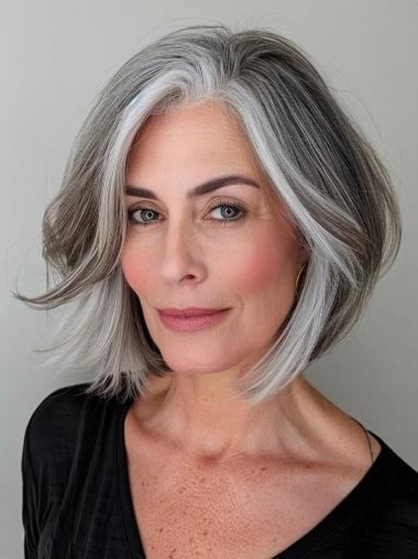 Grey Hair Wigs For Sale Monofilament Chin Length Wavy Wigs