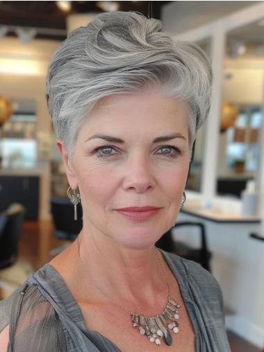 Short Grey Womens Haircuts Boycuts Wavy Monofilament Wigs