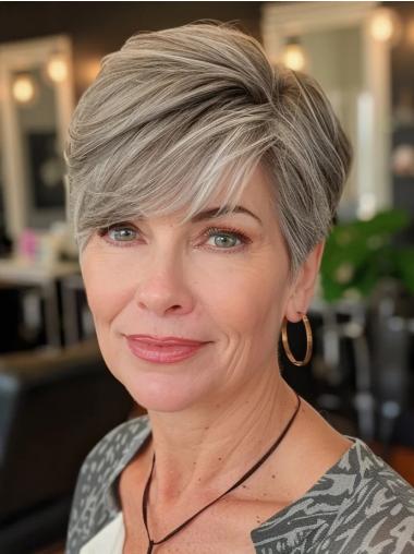 Short Haircuts For Women With Grey Hair Boycuts Straight Monofilament Wigs