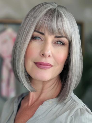 Grey Hair Wigs Lace Front Chin Length Straight Wigs