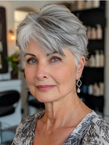 Real Human Hair Grey Wigs With Bangs Wavy Lace Front Wigs