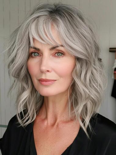 Grey Lace Wigs Wavy 14" Monofilament Shoulder Length Wigs