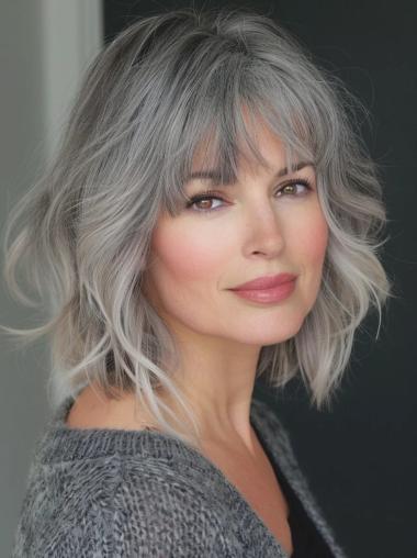 Grey Ombre Lace Wig Wavy 12" Monofilament Chin Length Wigs