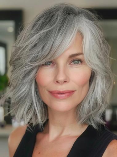 Grey Lace Wigs Wavy 14" Monofilament Shoulder Length Wigs