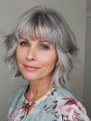 Wigs Grey 10" Chin Length Monofilament Synthetic Wigs