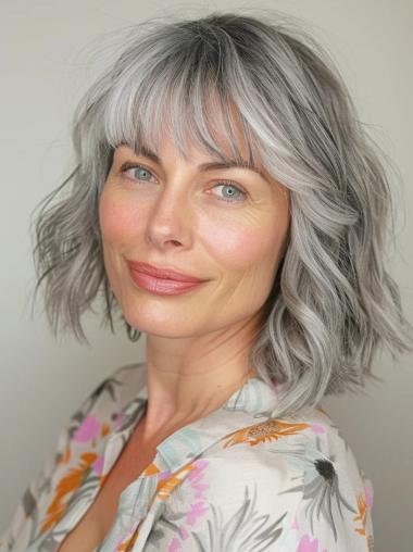 Romance Grey Wigs 12" Chin Length Monofilament Remy Human Hair Wigs