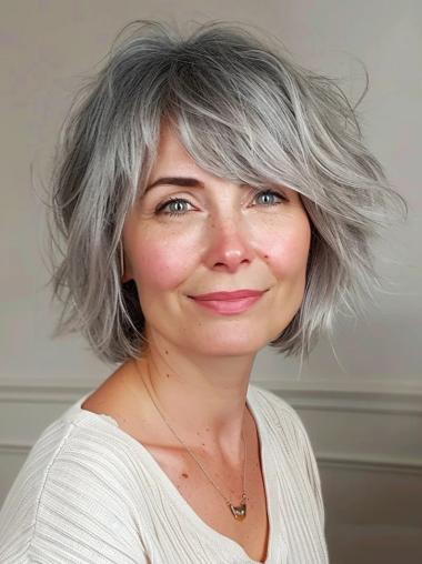 Grey Wigs For Sale 10" Chin Length Monofilament Remy Human Hair Wigs
