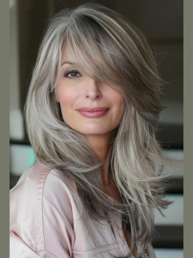 Lace Front Grey Wigs 16" Long Wavy Wigs