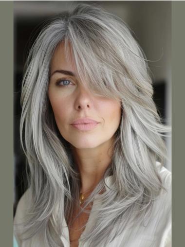 Grey Human Hair Wigs For Sale Layered Wavy Lace Front Wigs