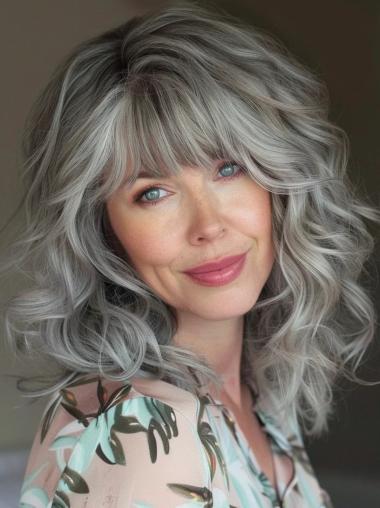 Grey Front Lace Wigs 14" Shoulder Length Wavy Wigs
