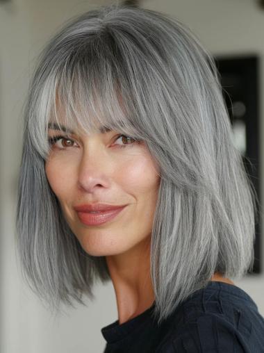 Grey Bob Hairstyle 12" Chin Length Lace Front Synthetic Wigs