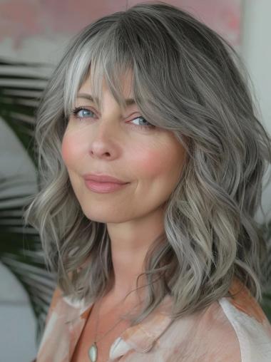 Grey Human Hair Wigs For Sale Layered Wavy Lace Front Wigs