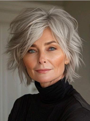 Human Hair Grey Lace Front Wig 8" Short Wavy Wigs