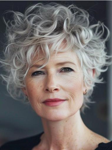 Romance Grey Wigs Curly 6" Monofilament Short Wigs