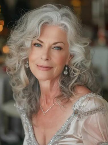 Wigs With Grey Hair Curly 16" Monofilament Long Wigs