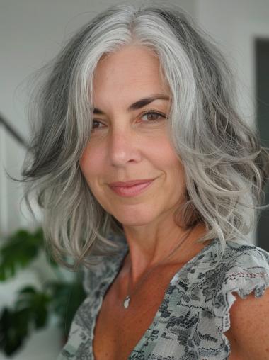 Silver Grey Lace Front Wig 14" Shoulder Length Wavy Wigs