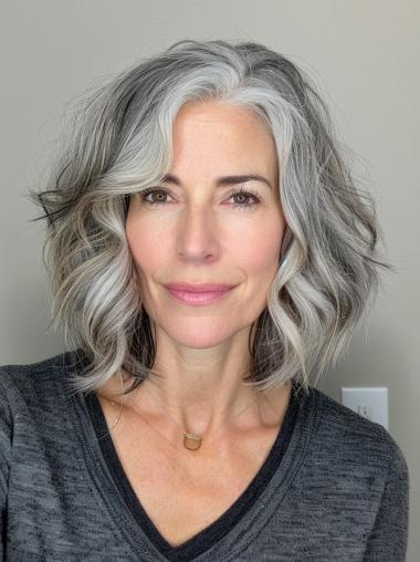 Wigs Human Hair Grey Bobs Wavy Lace Front Wigs