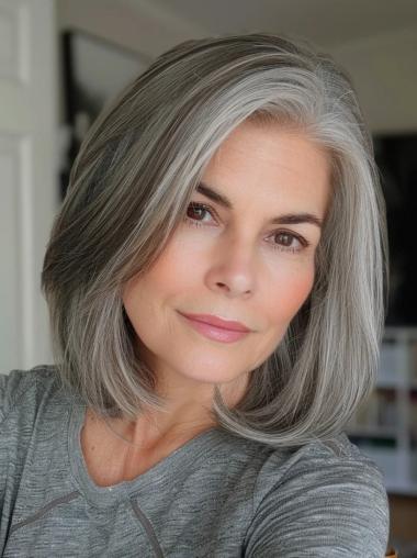 Wig To Cover Grey Hair Straight 12" Monofilament Chin Length Wigs