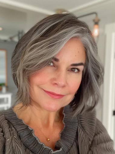 Grey Hair Wig Bobs Synthetic 10" Wavy Wigs