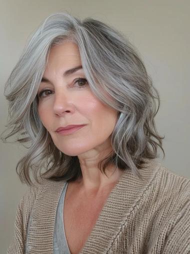 Wig Grey Hair Bobs Synthetic 14" Wavy Wigs