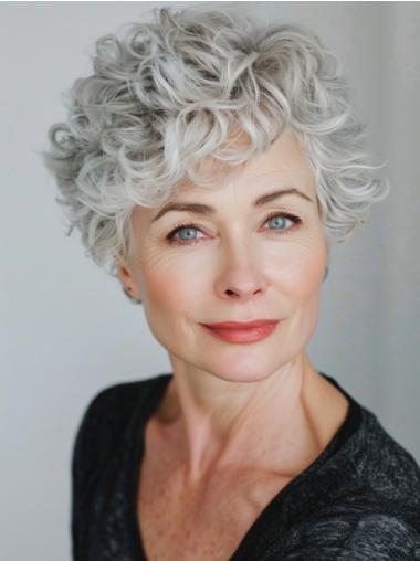 Grey Pixie Cut Wigs Monofilament Short Curly Remy Human Hair Wigs