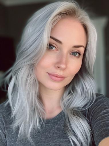 Silver Grey Lace Front Wigs 16" Long Wavy Wigs