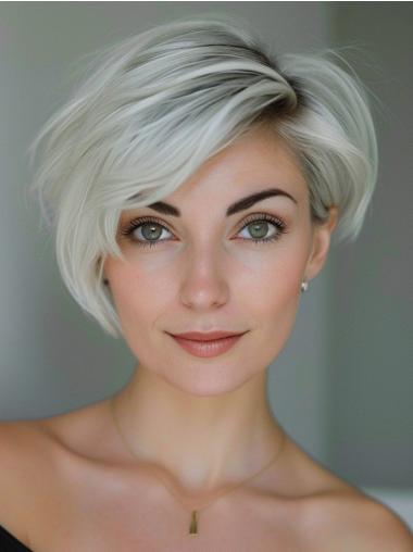 Grey Hair Wigs Human Lace Front 8" Short Bobs Wigs