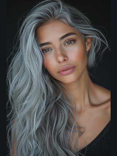 Ladies Silver Grey Wigs Wavy 20" Lace Front Long Wigs