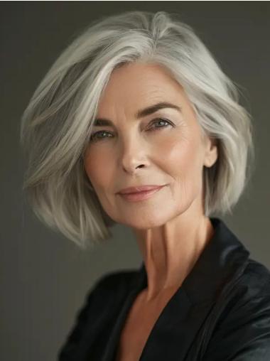 Grey Hair Wigs For Women Chin Length Straight Bobs Synthetic Wigs