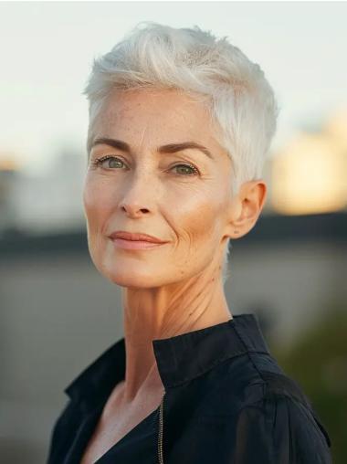 Pixie Wig Grey Cropped Straight Boycuts Synthetic Wigs