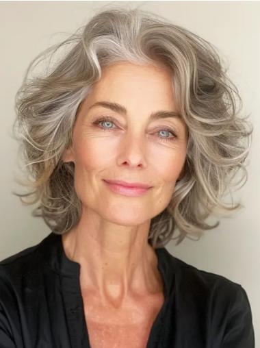 Grey Old Lady Wig Chin Length Wavy Layered Synthetic Wigs