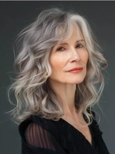 Modern Grey Wigs Shoulder Length Wavy Bobs Synthetic Wigs