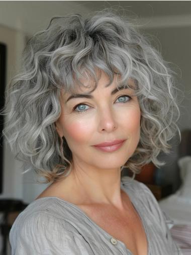 Real Grey Hair Wigs 12" Curly Chin Length Lace Front Wigs