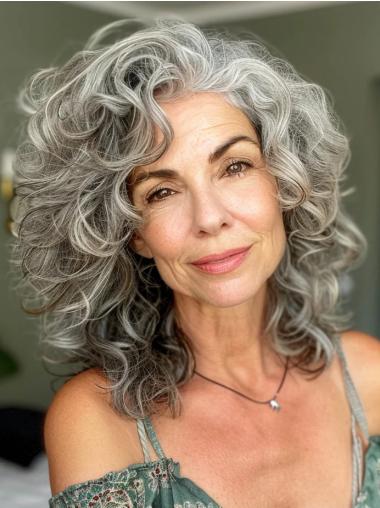 Grey Wigs Real Hair 14" Curly Shoulder Length Lace Front Wigs