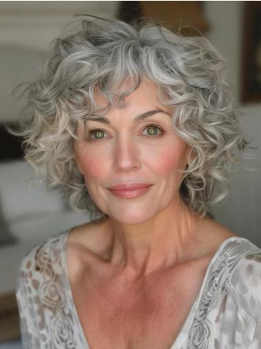 Old Lady Grey Hair Wig Curly 10" Synthetic Lace Front Wigs