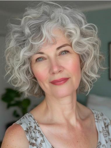 Realistic Grey Wig 10" Curly Chin Length Monofilament Wigs