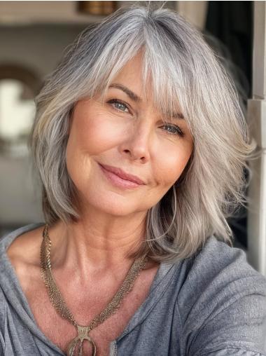 Grey Bob Wig 12" Chin Length Monofilament Synthetic Wigs