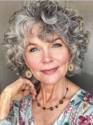 Mixed Grey Human Hair Wigs 10" Curly Chin Length Monofilament Wigs