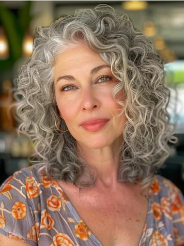 Human Grey Hair Wigs 14" Curly Shoulder Length Lace Front Wigs