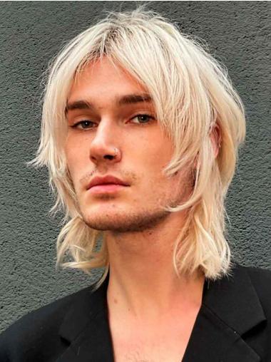 Grey Wigs For Men Lace Front Straight Shoulder Length Layered Wigs