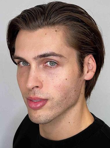 Mens Lace Front Wig Brown Straight 6" Short Wigs