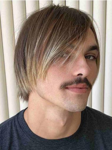 Lace Wig For Men Short Blonde 6" With Bangs Wigs