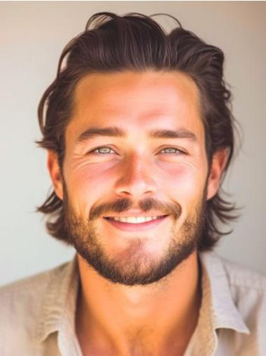 Men Human Hair Wig 8" Short Lace Front Brown Wigs