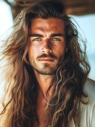 Male Wigs Long Hair Blonde Long Curly Remy Human Hair Wigs