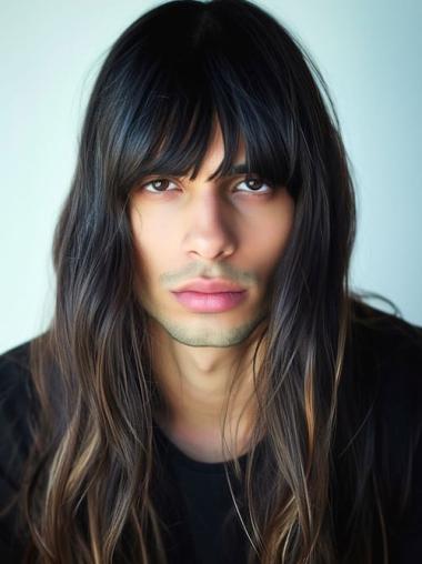 Male Long Hair Wigs Black Long Straight Synthetic Wigs