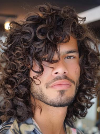 Curly Wig For Men Remy Human Hair 14" Monofilament Layered Wigs