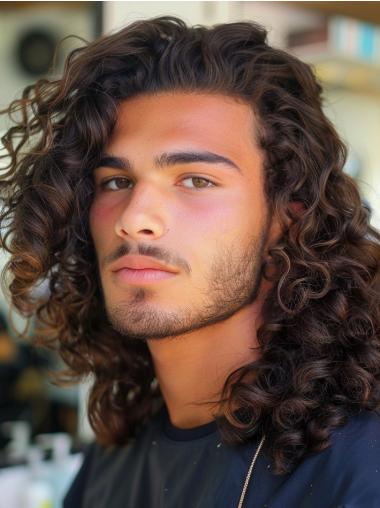 Mens Curly Hair Wigs Remy Human Hair 14" Monofilament Layered Wigs